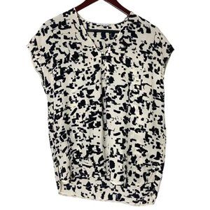 Vince Popover Split Neck Cap Sleeve Blouse in Ivory Confetti Silk